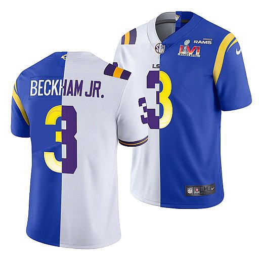 Men's Los Angeles Rams X LSU Tigers #3 Odell Beckham Jr. White/Royal Split Stitched Jersey